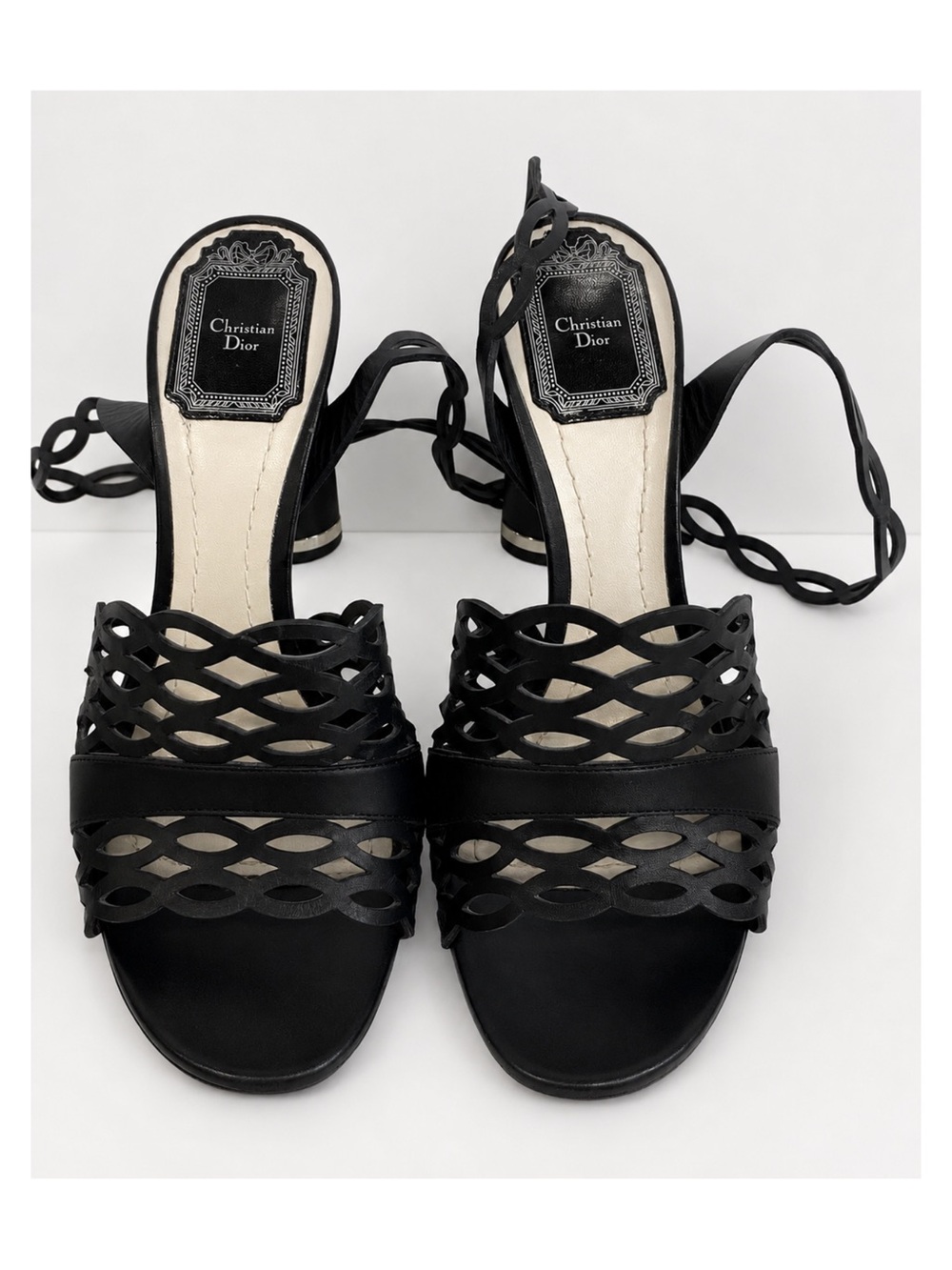Dior tatto Black Cutout Lace-Up Heeled Sandals